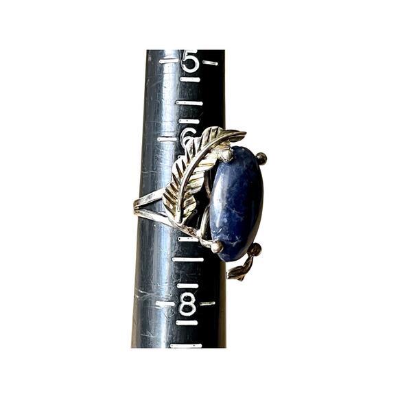 Vintage Large Sodalite Ring, Sterling Silver Gemstone Ring Quartz Ring Sizes 6-7 - Picture 4 of 9
